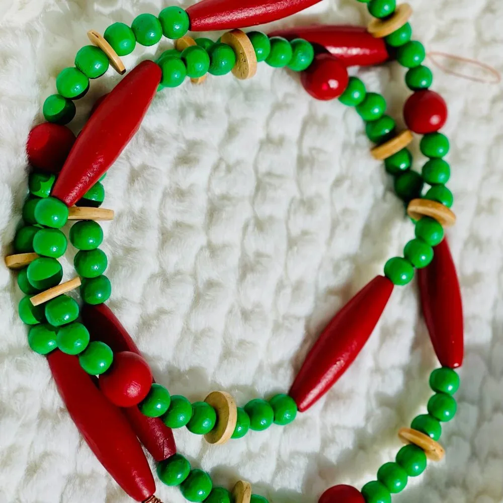 Hand Painted Beaded Button Christmas Garland #0817